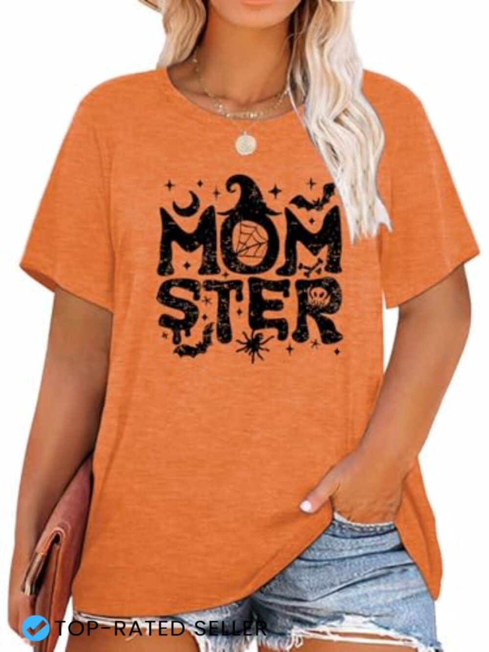 Plus Size Graphic T-Shirt Halloween MOMSTER Short Sleeve